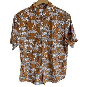 Old Navy Size Large Brown Zebra African Safari Animals Cheetah Tiger Button Up S